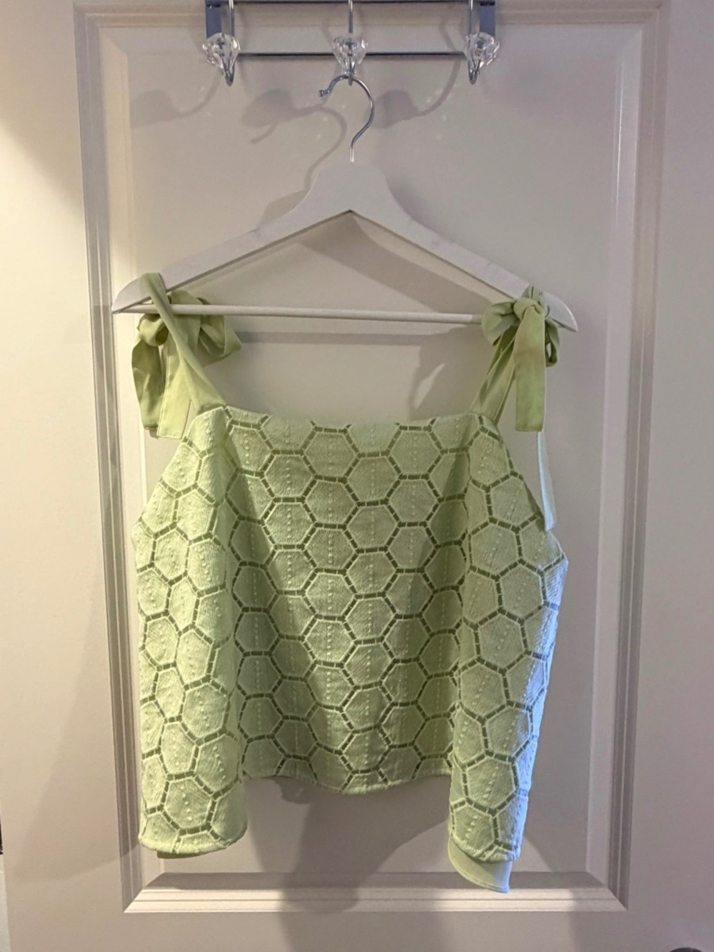 Light Green Textured Tie‑Strap Sleeveless Top